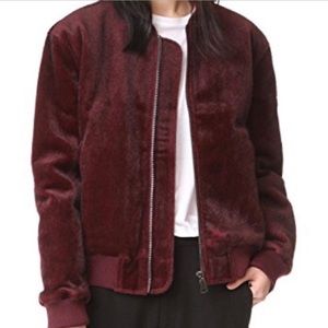 J.O.A. Faux-Fur Bomber Jacket, Maroon/Wine Size M, NWOT